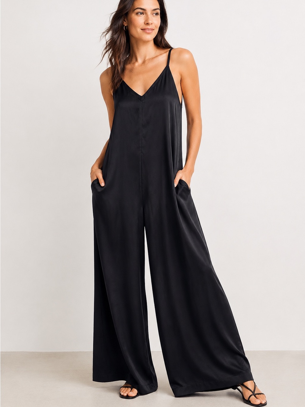 NWT Athleta Calm Cool Romper Black Wide Leg Jumpsuit Size XS
